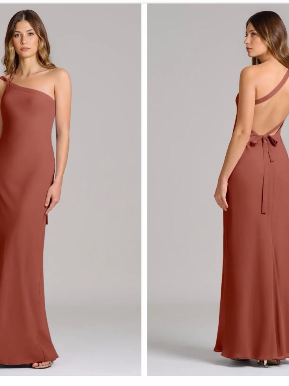 Azazie One-Shoulder Back-Tie Maxi Dress in Rust